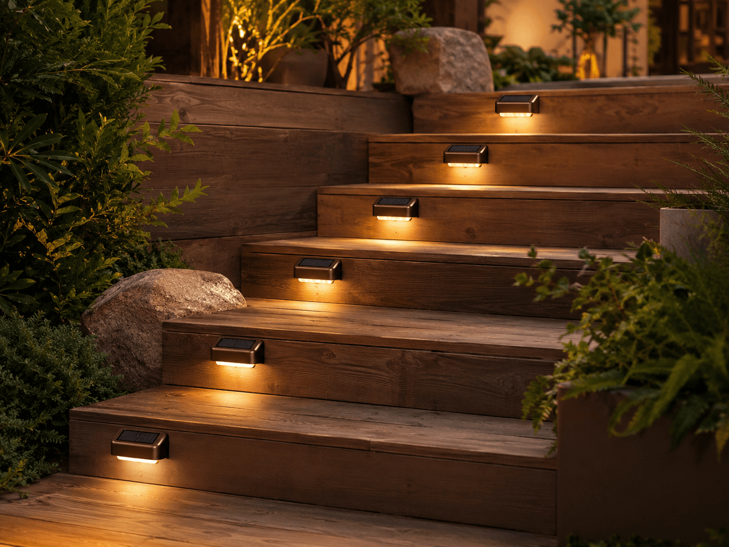 Solar Deck & Step Light 8-Pack in an outdoor solar lighting setting