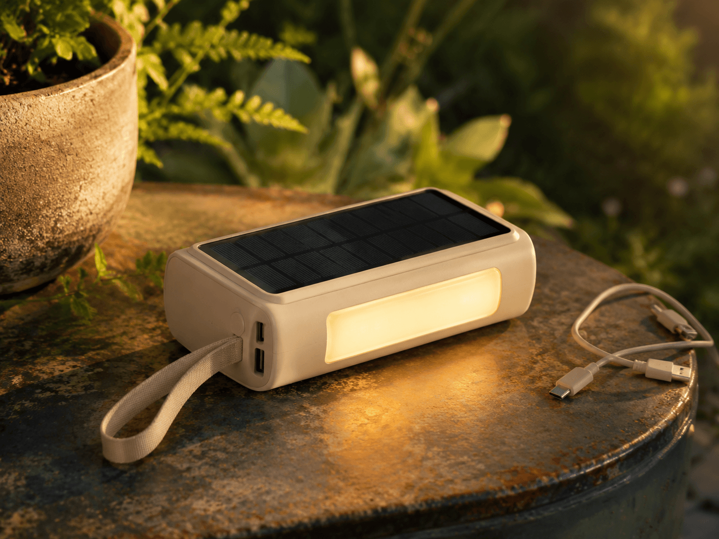 Solar Power Bank Light in an outdoor solar lighting setting